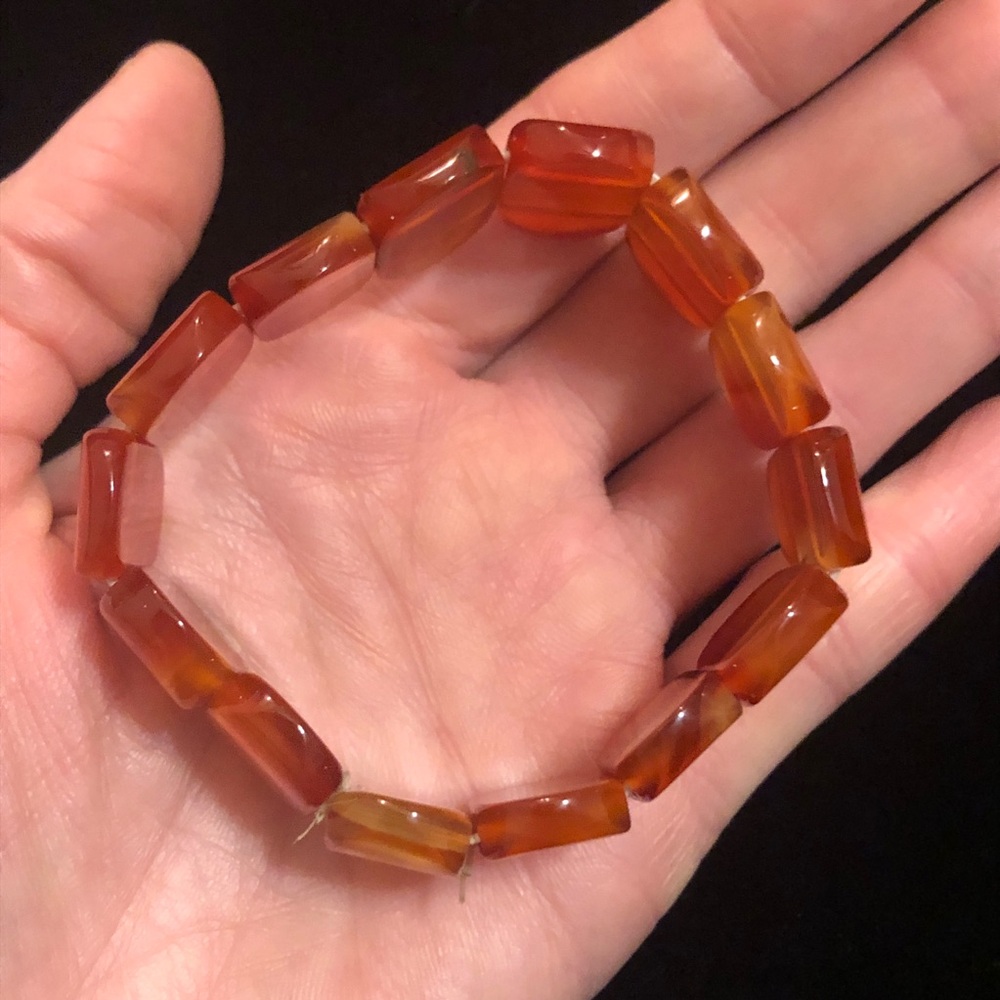 Chunky Vintage Reddish Amber Orange Beaded Bracelet - Picture 7 of 9